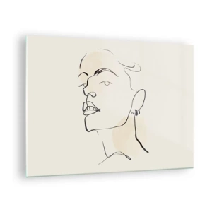 Impression sur verre - Image sur verre - Portrait d'une femme aux lignes minimalistes sur fond clair - 70x50cm - Regard fier - Décoration murale moderne pour le salon et la chambre ARTTOR