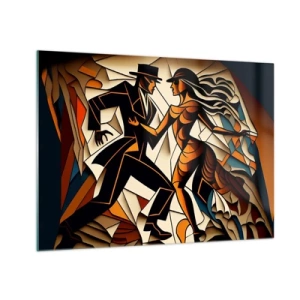 Impression sur verre - Image sur verre - Un couple stylisé dansant dans une forme abstraite dynamique. - 70x50cm - Danse de passion et de volupté - Décoration murale moderne pour le salon et la chambre ARTTOR
