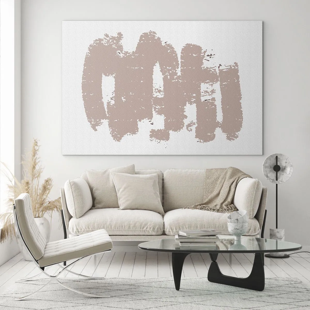 Impression sur verre - Image sur verre - Coups de peinture roses sur fond blanc - 100x70cm - Abstraction en rose tendre - Décoration murale moderne pour le salon et la chambre ARTTOR