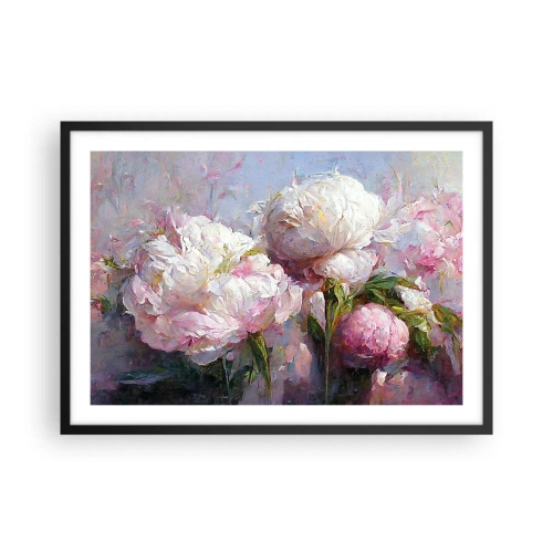 Affiche dans un cadre noir - Poster - Fleurs de pivoine romantiques aux couleurs pastel - 70x50cm - Un bouquet plein de vie - Décoration murale moderne pour le salon et la chambre ARTTOR
