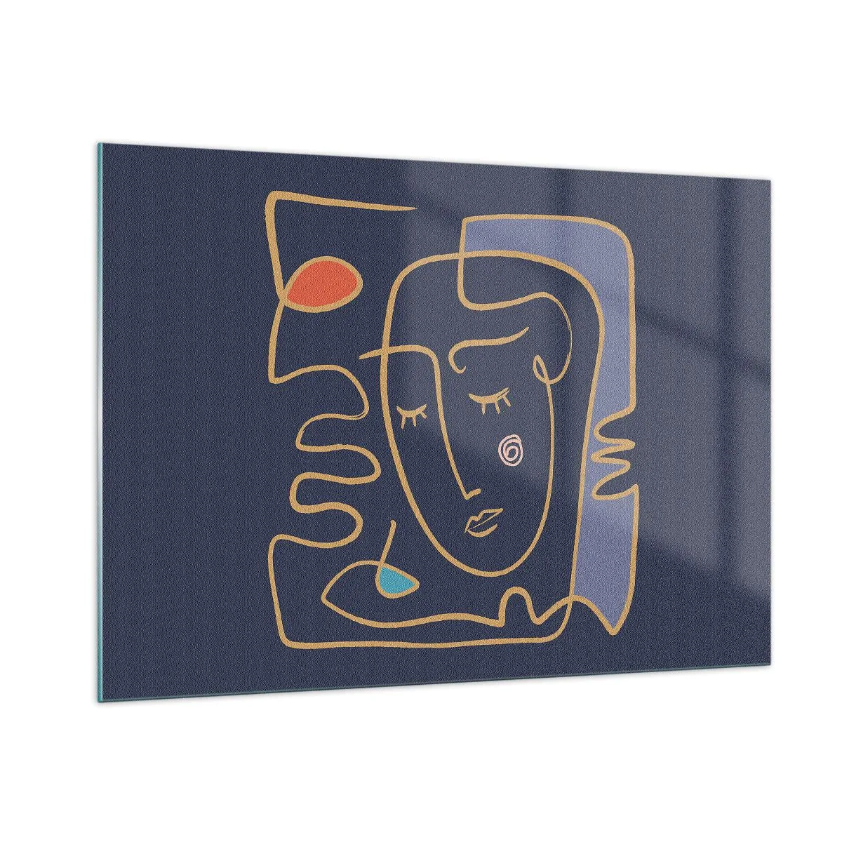 Impression sur verre - Image sur verre - Visage abstrait en contour sur fond bleu marine - 100x70cm - En réflexion - Décoration murale moderne pour le salon et la chambre ARTTOR