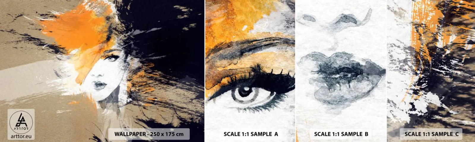 Échantillon de Papier Peint Autocollant Deluxe Sticker - Et la lumière fut - Abstraction, Visage de femme, Femme - 100x30 cm