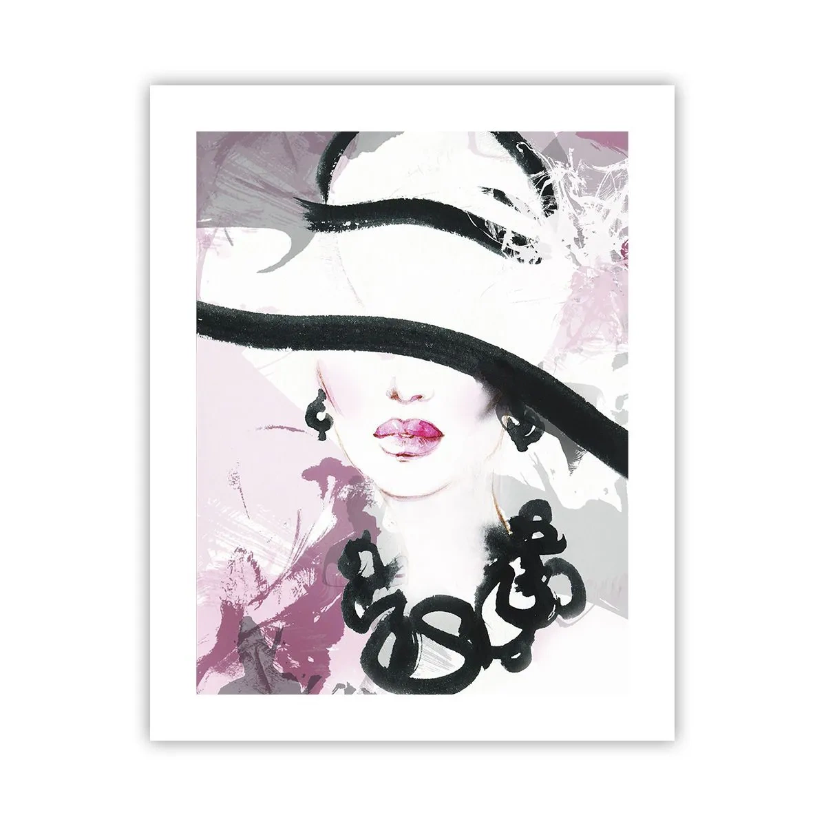Affiche - Poster - Portrait d'une dame en noir et rose - 40x50 cm
