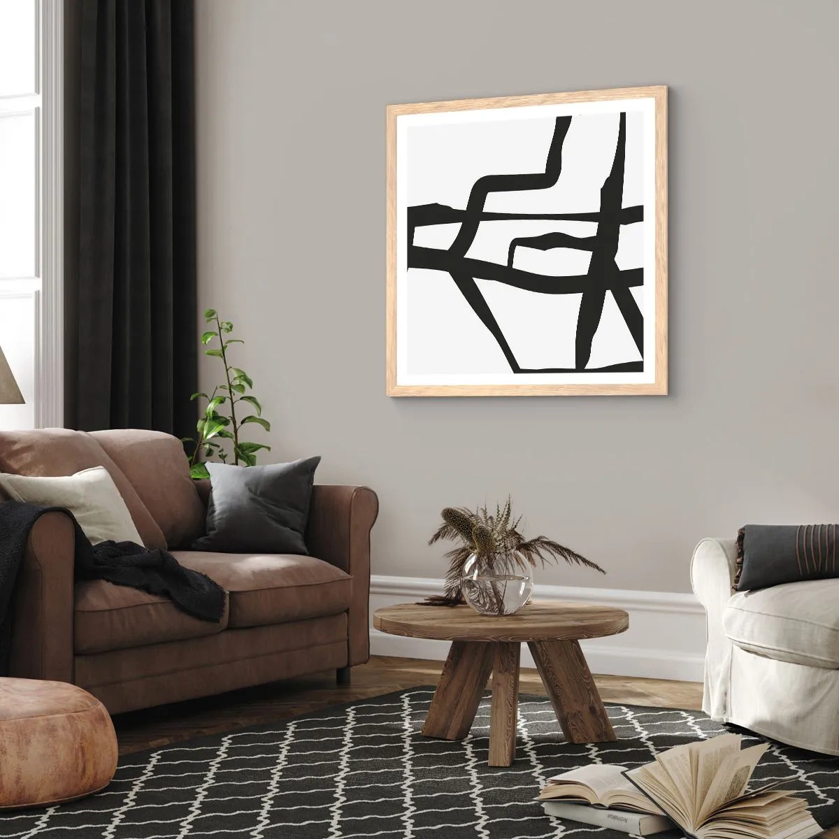 Affiche dans un chêne clair - Poster - Conception noir et blanc - 60x60 cm