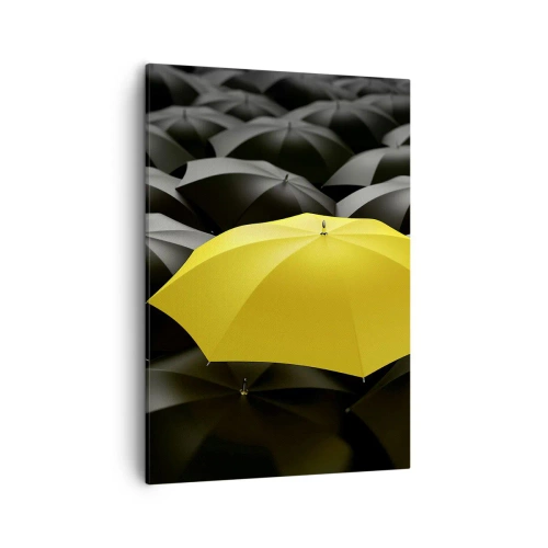 Impression sur toile - Image sur toile - Un parapluie jaune parmi des parapluies noirs - 50x70cm - Adieu chagrin - Décoration murale moderne pour le salon et la chambre ARTTOR