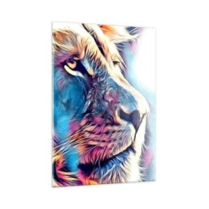 Impression sur verre - Image sur verre - Graphiques de lion colorés dans un style moderne et artistique - 50x70cm - L'intelligence de la nature - Décoration murale moderne pour le salon et la chambre ARTTOR