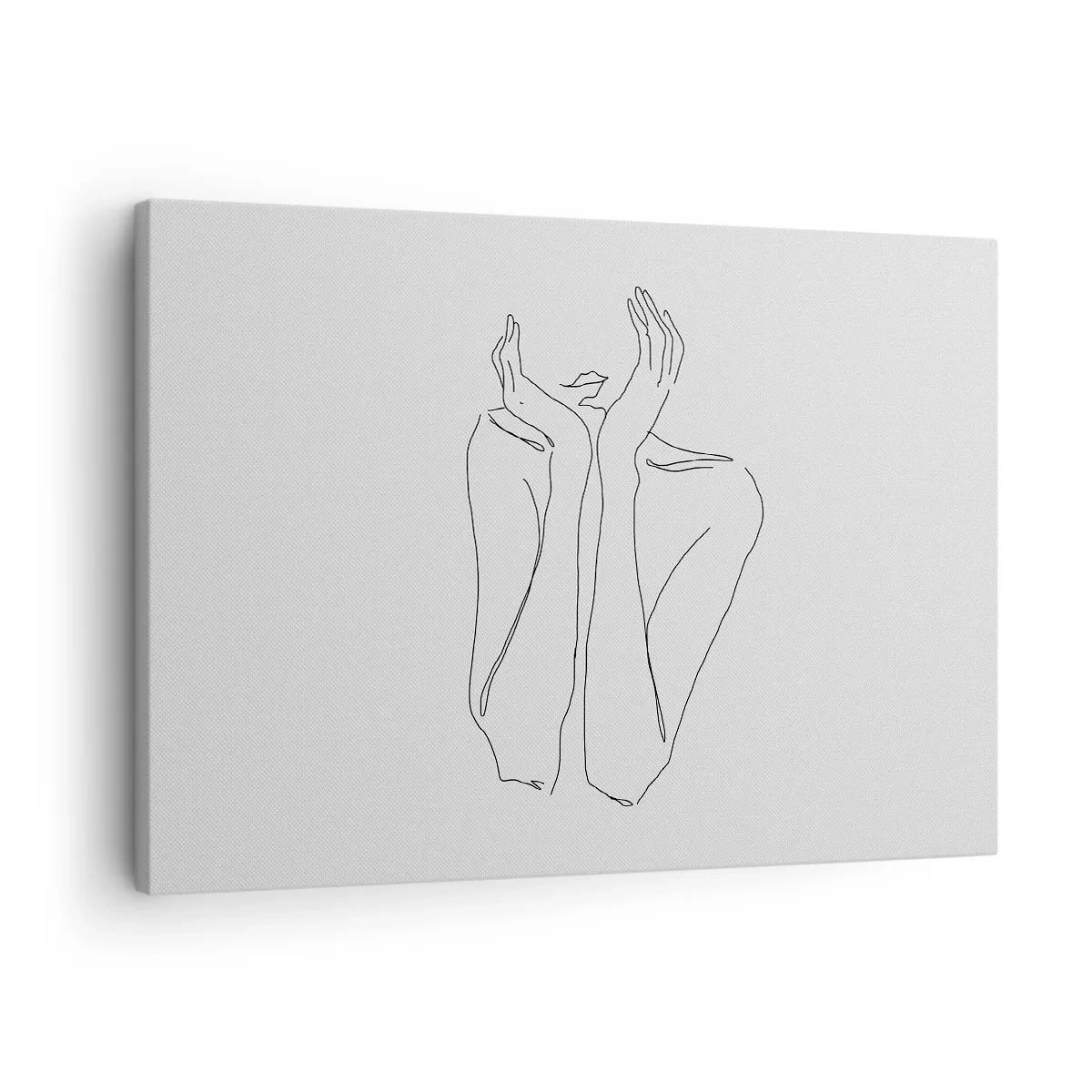 Impression sur toile - Image sur toile - Dessin au trait minimaliste du visage et des mains - 70x50cm - De quoi rêvent les femmes - Décoration murale moderne pour le salon et la chambre ARTTOR
