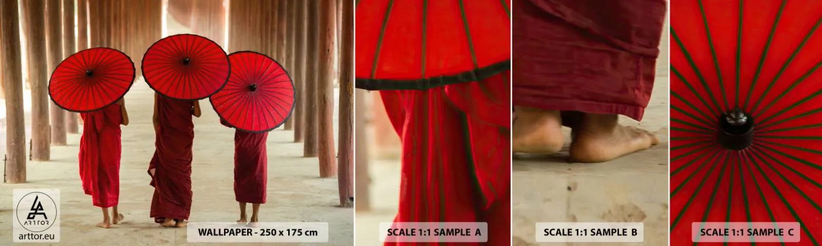 Échantillon de Papier Peint Autocollant Deluxe Sticker - Sur la route du pays pure - Asie, Birmanie, Femmes - 100x30 cm