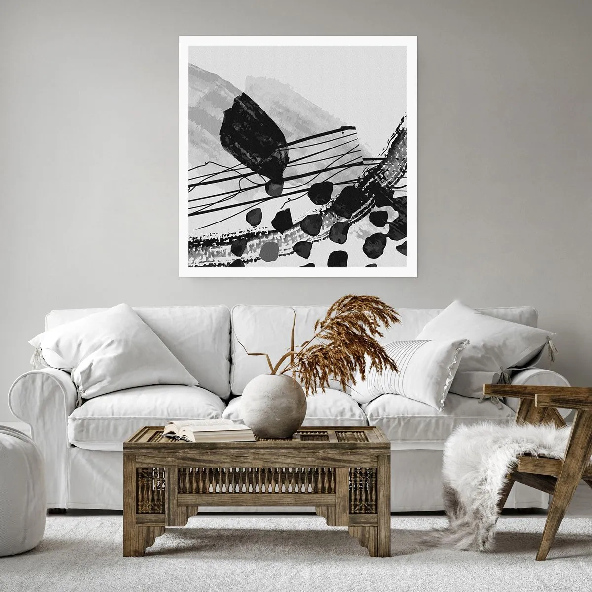 Affiche - Poster - Abstraction organique noir et blanc - 50x50 cm