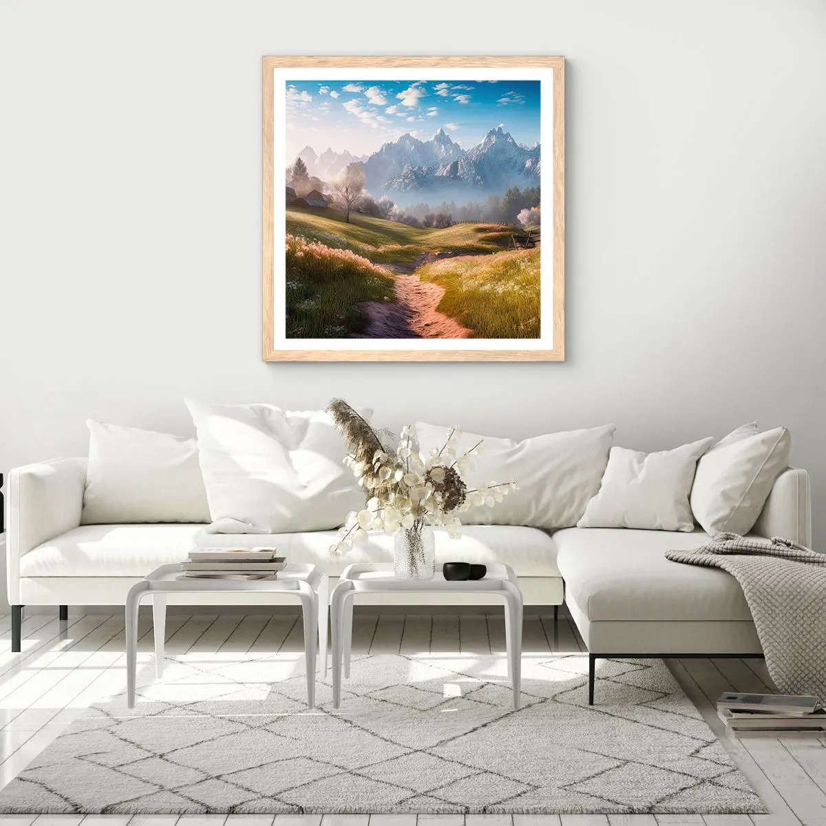 Affiche dans un chêne clair - Poster - Vallée idyllique - 50x50 cm