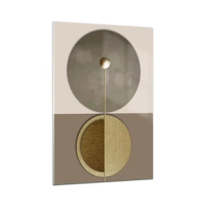 Impression sur verre - Image sur verre - Cercles abstraits dans les tons or et beige - 70x100cm - Équilibre parfait - Décoration murale moderne pour le salon et la chambre ARTTOR