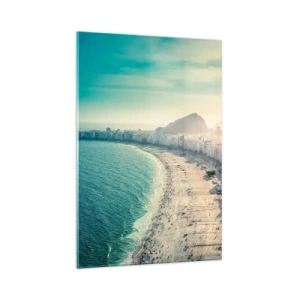 Impression sur verre - Image sur verre - Panorama de la plage de Copacabana avec les montagnes en arrière-plan à Rio de Janeiro - 70x100cm - Vacances éternelles à Rio - Décoration murale moderne pour le salon et la chambre ARTTOR