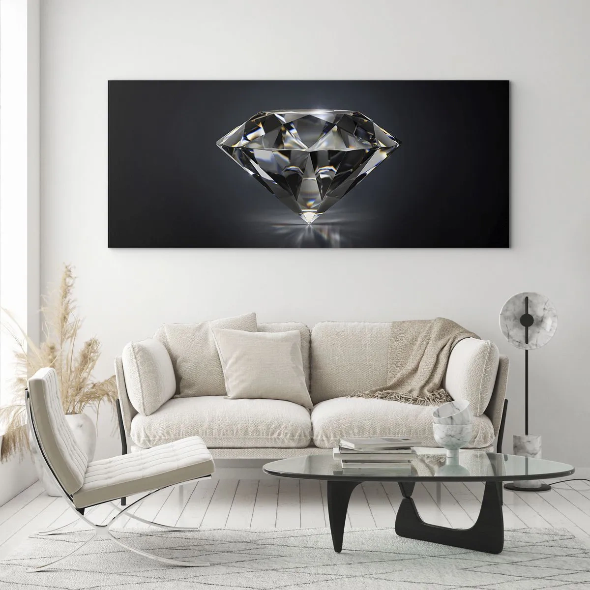 Impression sur verre - Image sur verre - Une interprétation artistique d'un diamant sur fond sombre - 120x50cm - La meilleure amie - Décoration murale moderne pour le salon et la chambre ARTTOR