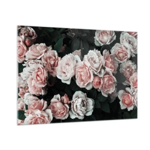 Impression sur verre - Image sur verre - Gros plan d'un bouquet de roses roses sur fond sombre - 100x70cm - Ensemble de rose - Décoration murale moderne pour le salon et la chambre ARTTOR