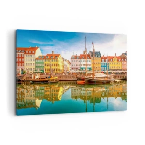 Impression sur toile - Image sur toile - Maisons colorées au bord des canaux de Copenhague - 120x80cm - Aussi lisse qu'un miroir au-dessus de l'eau - Décoration murale moderne pour le salon et la chambre ARTTOR
