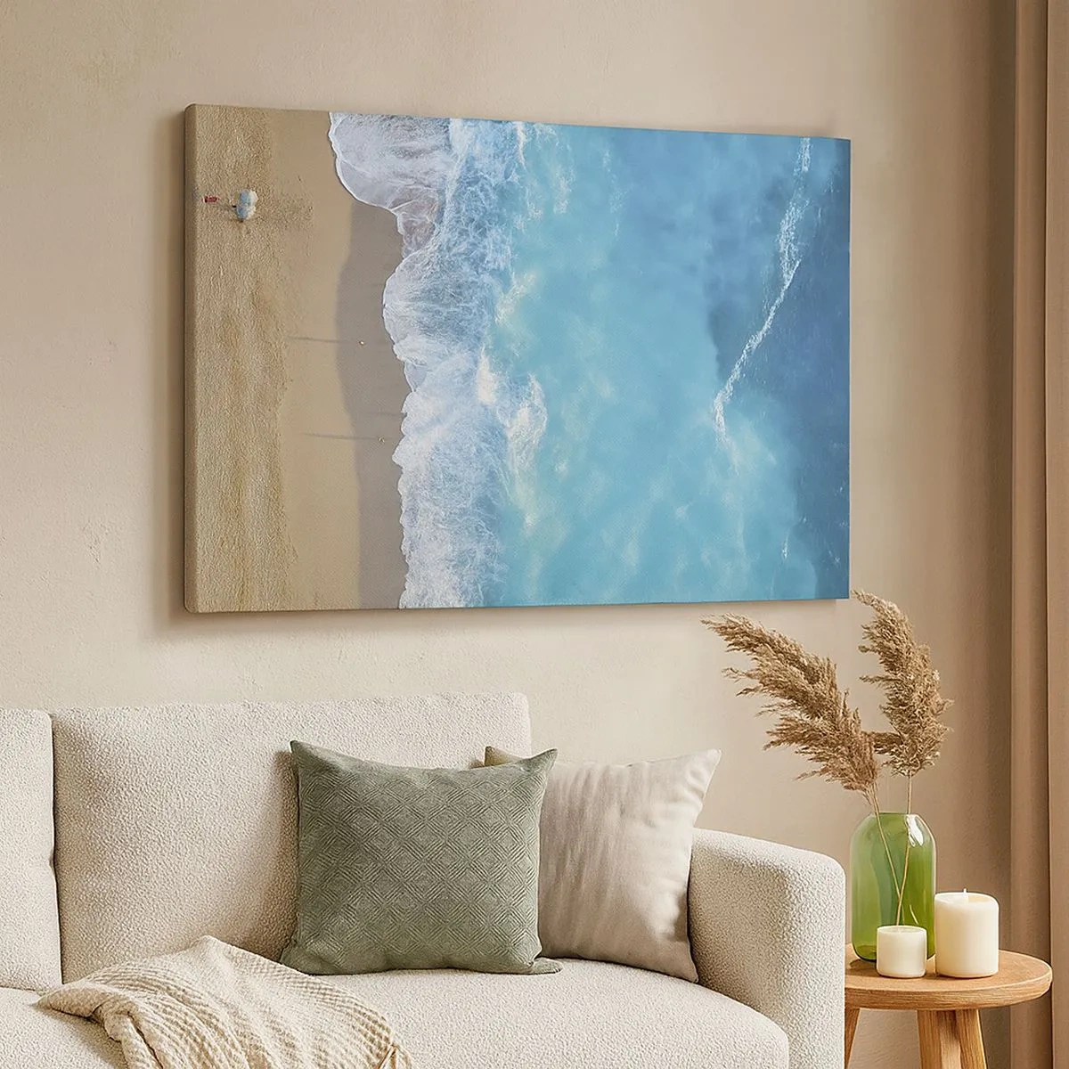 Impression sur toile - Image sur toile - Une vue plongeante sur la plage et les vagues de la mer - 70x50cm - La force du bleu - Décoration murale moderne pour le salon et la chambre ARTTOR