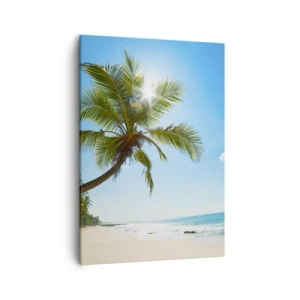 Impression sur toile - Image sur toile - Une plage avec des palmiers dans un paysage tropical - 50x70cm - Ne rien montrer à personne - Décoration murale moderne pour le salon et la chambre ARTTOR