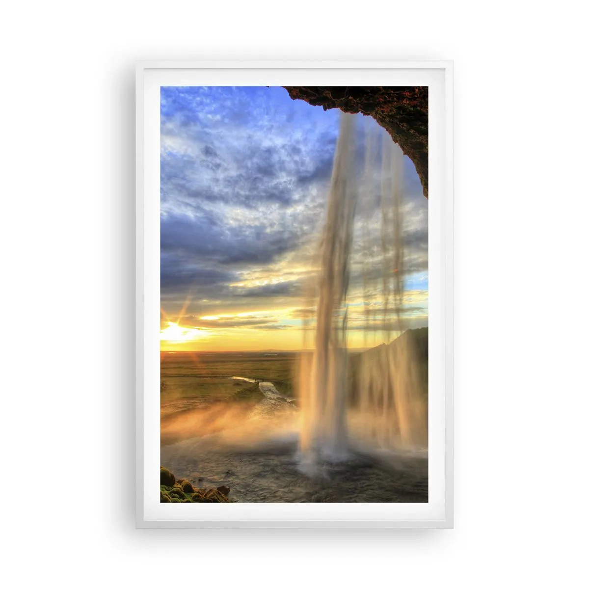 Affiche dans un cadre blanc - Poster - Le monde derrière un voile de gouttes - 61x91 cm