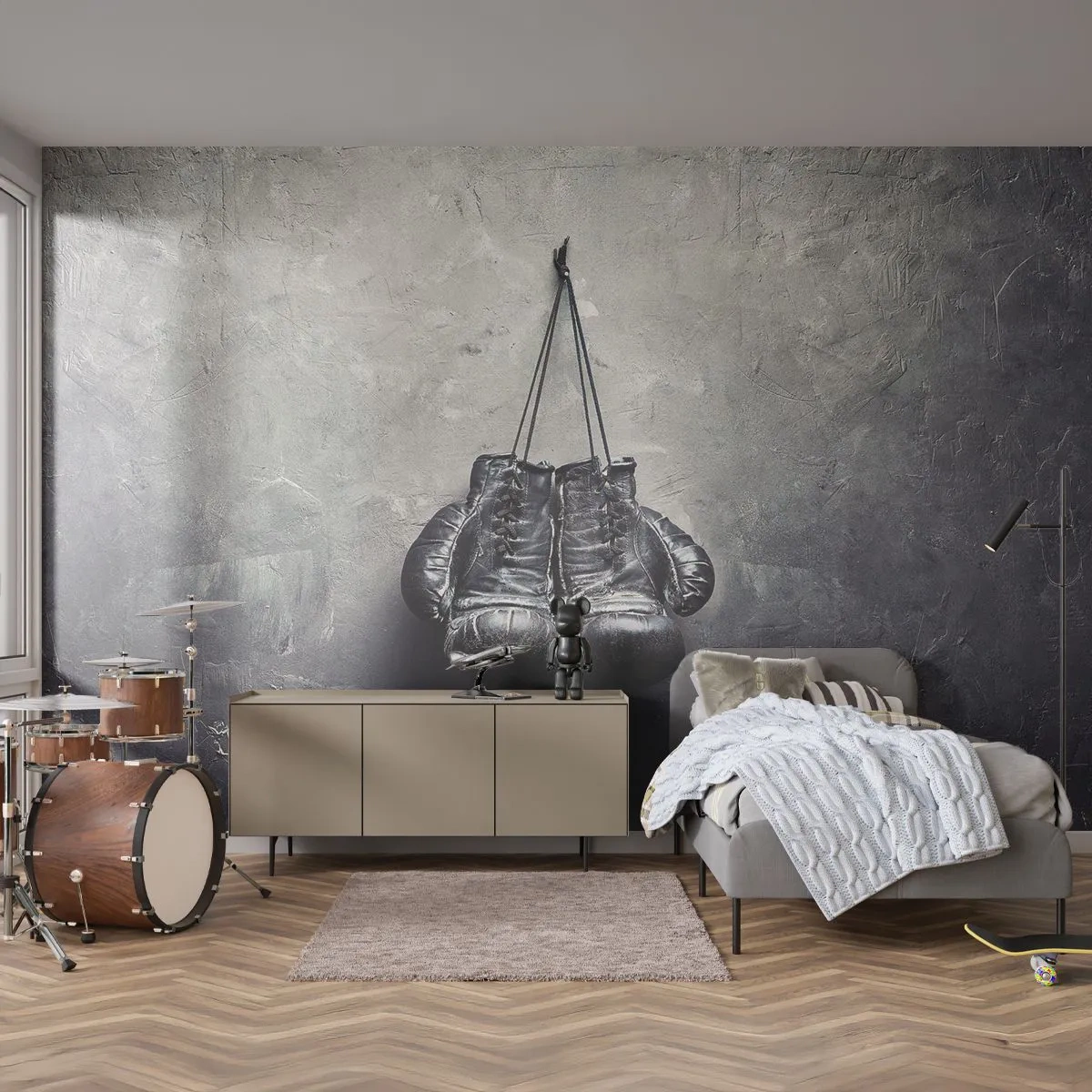 Papier Peint Autocollant Deluxe Sticker - Un temps pour se battre et un temps pour la paix - Boîte, Gants de boxe, Ancien - 150x105 cm