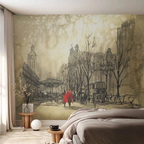 Papier Peint Photo Premium Sand - Rendez-vous dans le brouillard de Londres - Ville, Londres, Architecture - 300x210 cm