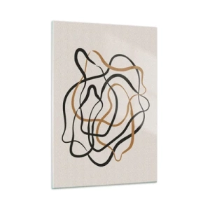 Impression sur verre - Image sur verre - Un enchevêtrement abstrait de lignes noires et brunes. - 50x70cm - Tout s'est mal déroulé - Décoration murale moderne pour le salon et la chambre ARTTOR