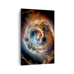 Impression sur toile - Image sur toile - Une vision abstraite d'une explosion cosmique dans des tons d'or et de bleu. - 80x120cm - Le début - Décoration murale moderne pour le salon et la chambre ARTTOR