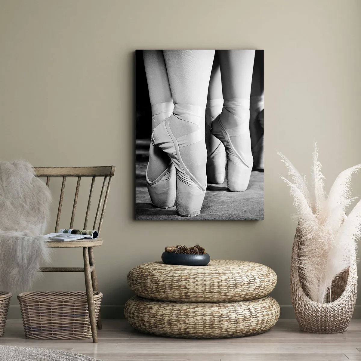 Impression sur toile - Image sur toile - Photo en noir et blanc des chaussures de ballet des danseurs - 70x100cm - Ensemble, simple - Décoration murale moderne pour le salon et la chambre ARTTOR