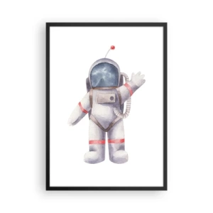 Affiche dans un cadre noir - Poster - Illustration d'un astronaute à l'aquarelle faisant signe dans l'espace - 50x70cm - C'est tout pour le moment! - Décoration murale moderne pour le salon et la chambre ARTTOR