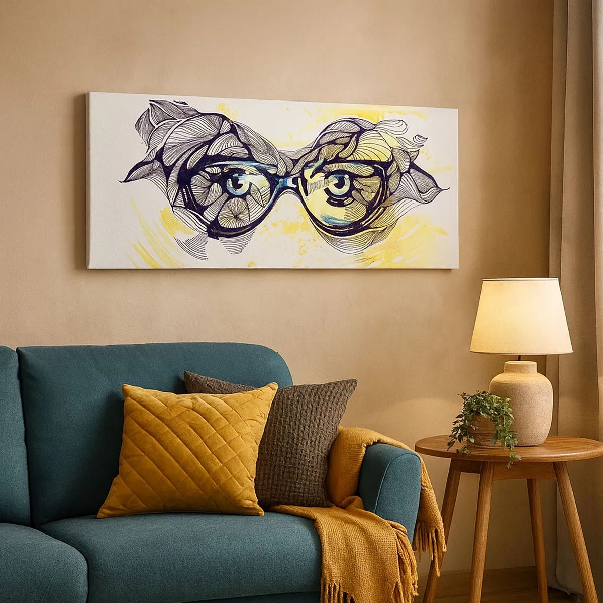 Impression sur toile - Image sur toile - À travers des lunettes bleues - 100x40 cm