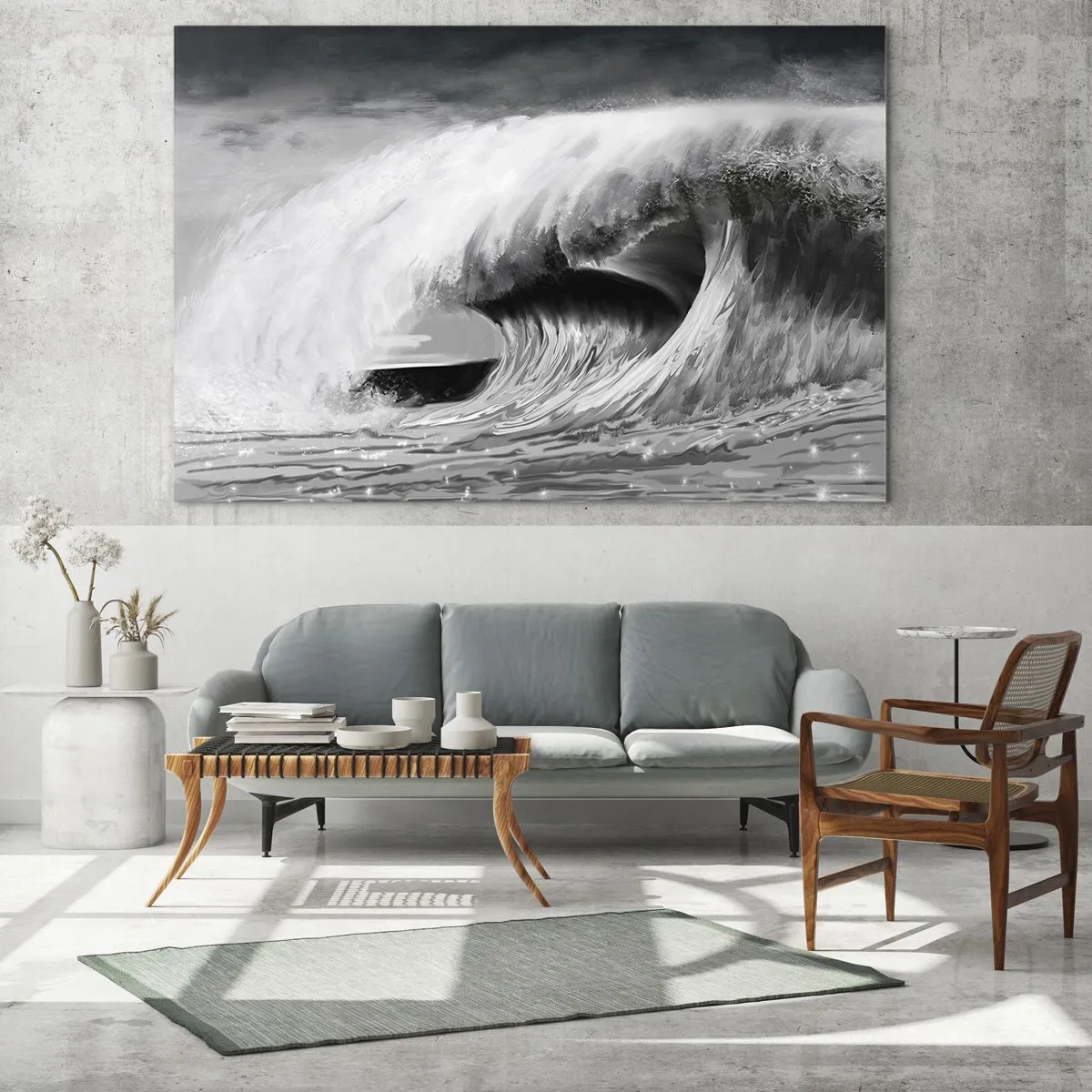 Impression sur verre - Image sur verre - Une vague puissante capturée dans une esthétique en noir et blanc - 120x80cm - La colère de l'océan - Décoration murale moderne pour le salon et la chambre ARTTOR