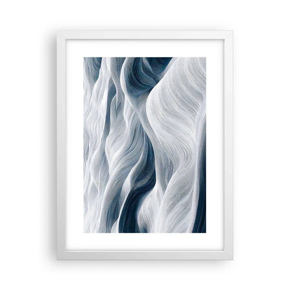 Affiche dans un cadre blanc - Poster - Vagues blanches et bleues - 30x40 cm