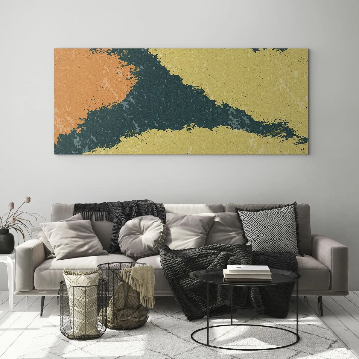 Impression sur verre - Image sur verre - Taches abstraites aux couleurs terreuses et vertes - 140x50cm - Abstraction – mouvement lent - Décoration murale moderne pour le salon et la chambre ARTTOR