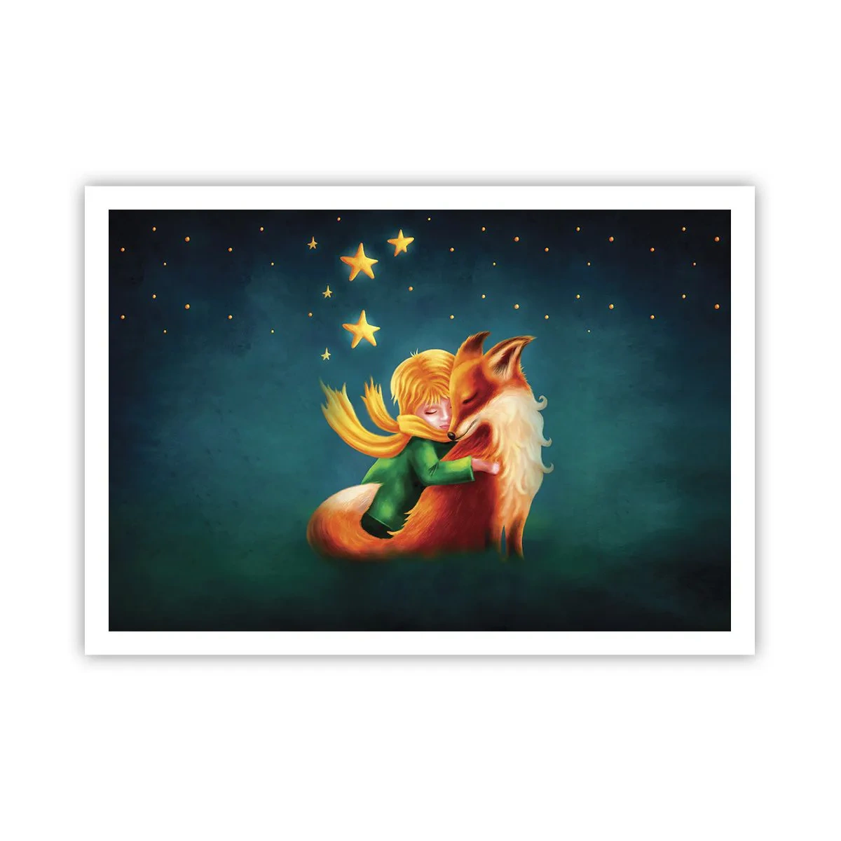 Affiche - Poster - Un garçon avec un renard dans un décor magique avec des étoiles - 100x70cm - Petit Prince - Décoration murale moderne pour le salon et la chambre ARTTOR