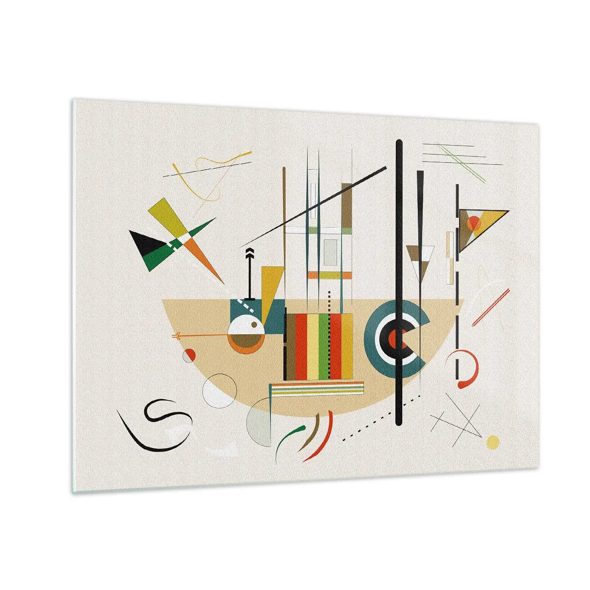 Impression sur verre - Image sur verre - Abstraction géométrique colorée sur fond clair - 70x50cm - Et le monde s’amuse - Décoration murale moderne pour le salon et la chambre ARTTOR
