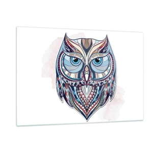 Impression sur verre - Image sur verre - Portrait coloré et géométrique d'un hibou - 120x80cm - Chouette ornementale élaborée - Décoration murale moderne pour le salon et la chambre ARTTOR