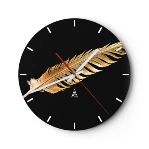 Horloge murale - Pendule murale - Plume dorée sur fond noir - 30x30cm - Sans porte-plume - Décoration murale moderne pour le salon, la cuisine et la chambre ARTTOR