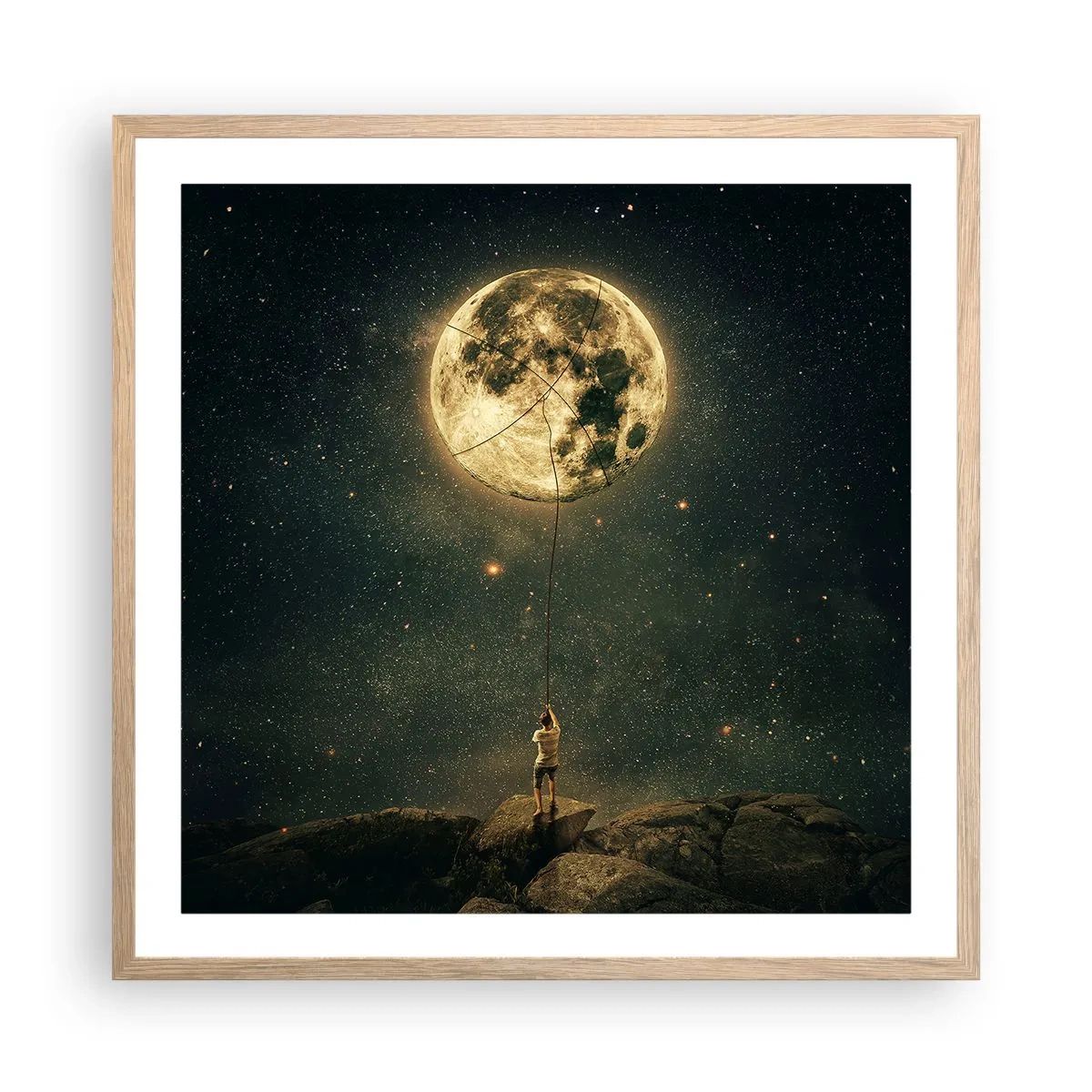 Affiche dans un chêne clair - Poster - Celui qui a volé la lune - 60x60 cm