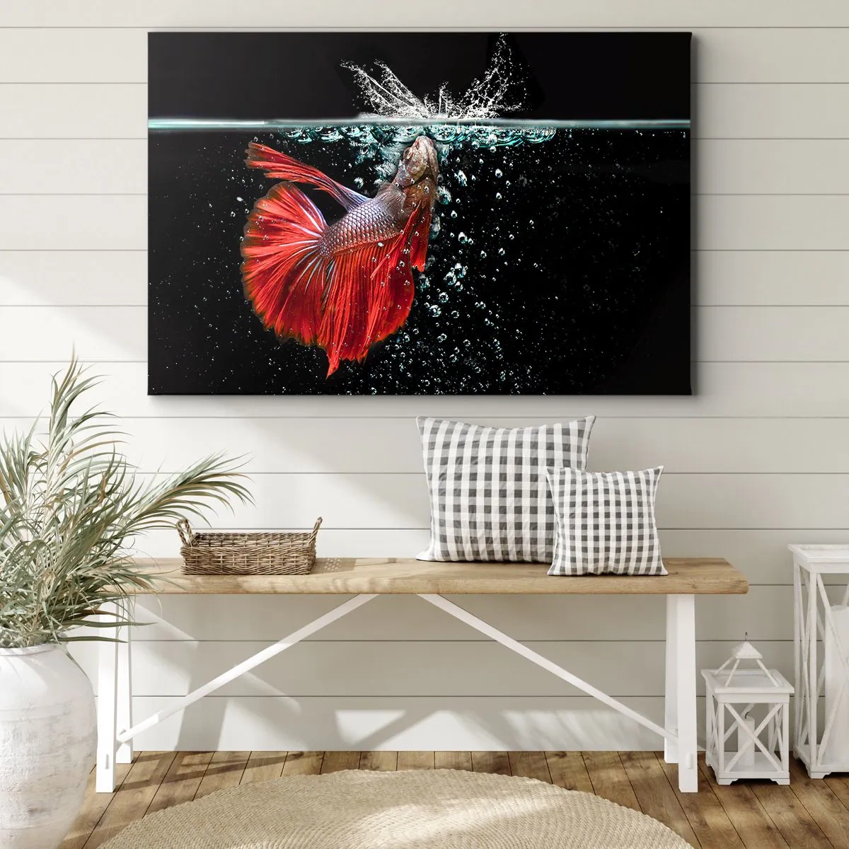 Impression sur toile - Image sur toile - Un magnifique betta dans l'eau sur un fond sombre - 120x80cm - Vous avez trois vœux - Décoration murale moderne pour le salon et la chambre ARTTOR