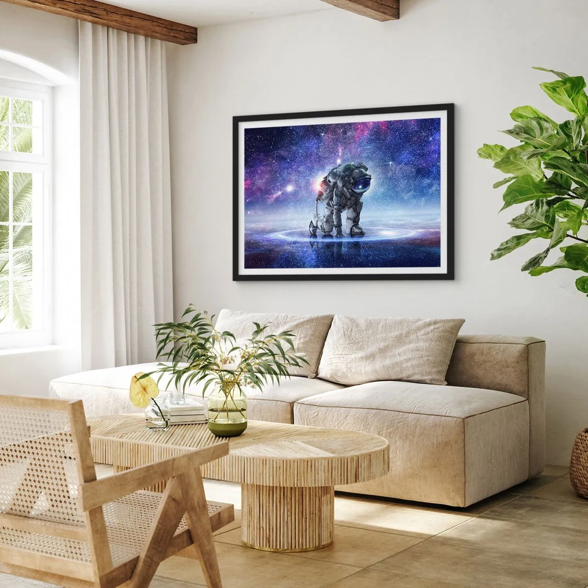 Affiche dans un cadre noir - Poster - Astronaute dans un paysage galactique - 100x70cm - Le ciel étoilé au dessus de moi - Décoration murale moderne pour le salon et la chambre ARTTOR