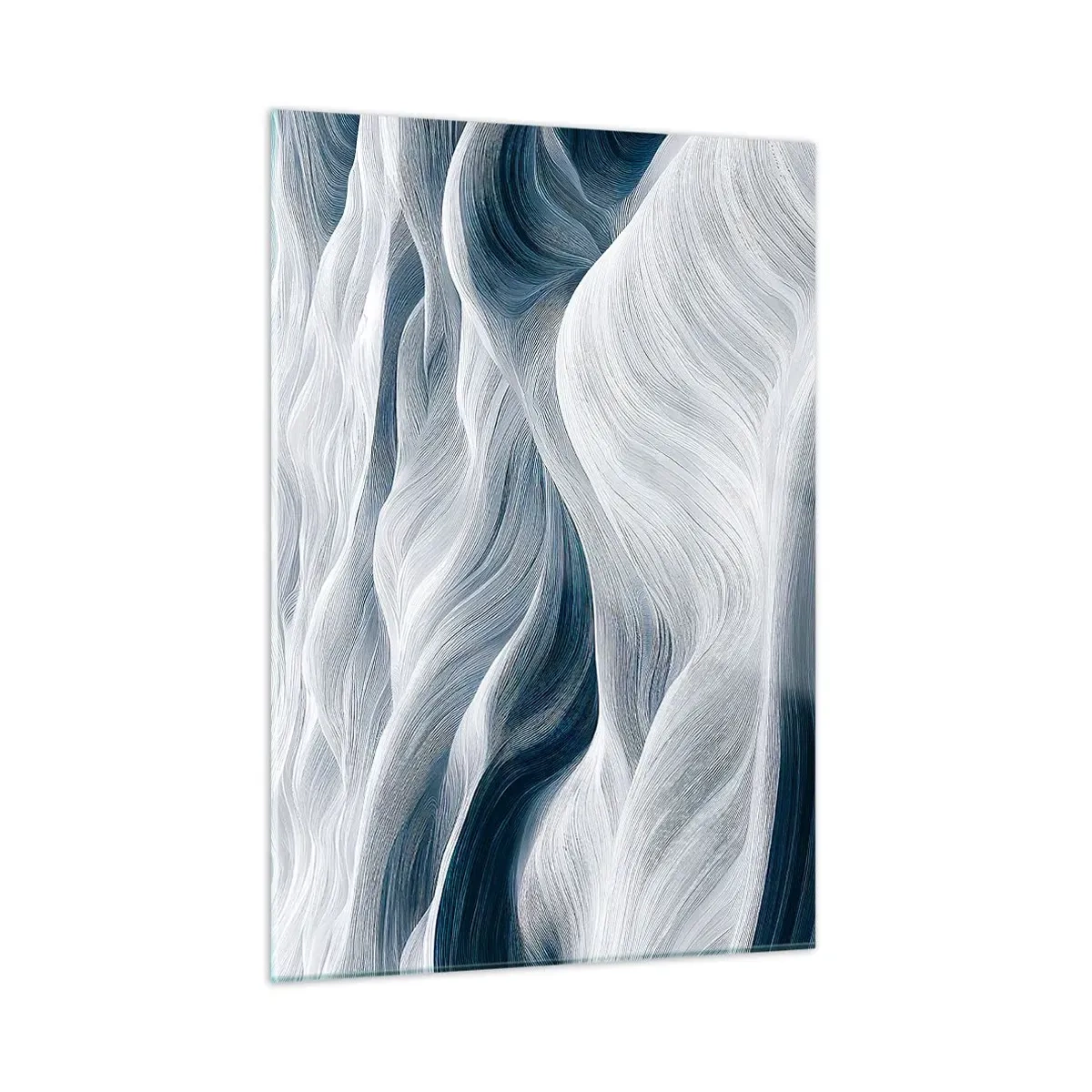 Impression sur verre - Image sur verre - Des vagues abstraites dans des tons de blanc et de bleu créant un effet de mouvement - 50x70cm - Vagues blanches et bleues - Décoration murale moderne pour le salon et la chambre ARTTOR