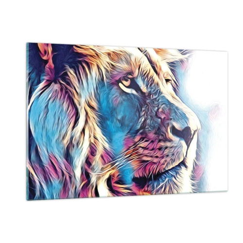 Impression sur verre - Image sur verre - Graphiques de lion colorés dans un style moderne et artistique - 120x80cm - L'intelligence de la nature - Décoration murale moderne pour le salon et la chambre ARTTOR