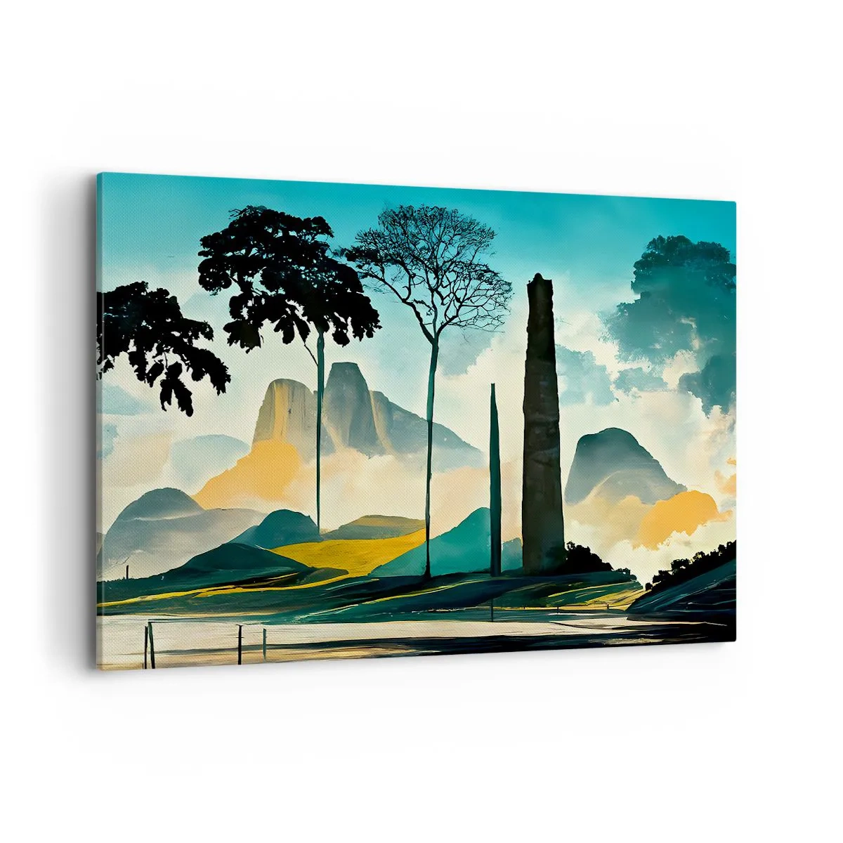 Impression sur toile - Image sur toile - Un paysage pittoresque avec des arbres et des montagnes en arrière-plan - 120x80cm - Toujours de plus en plus haut - Décoration murale moderne pour le salon et la chambre ARTTOR