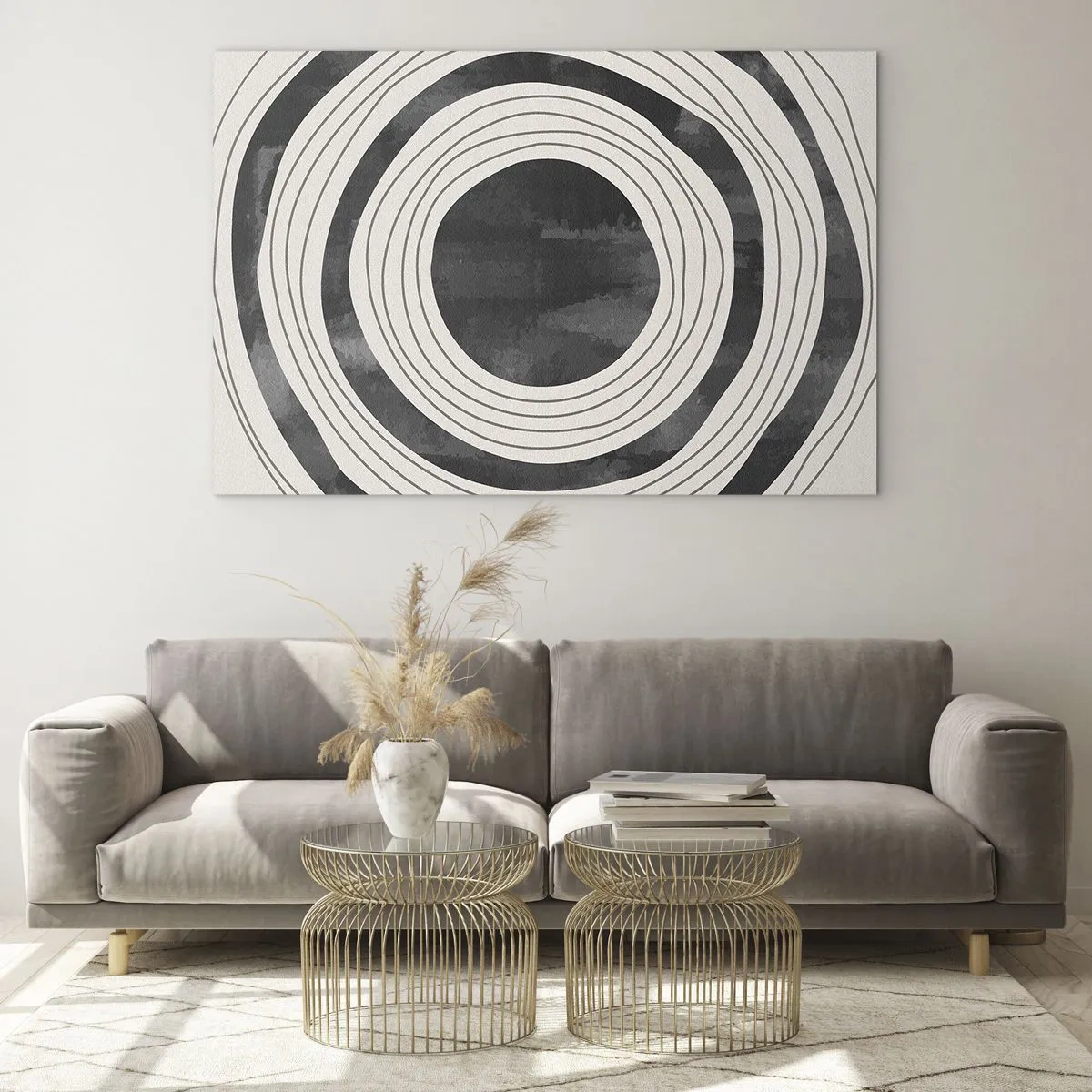 Impression sur verre - Image sur verre - Cercles concentriques noirs et blancs aux contours irréguliers - 100x70cm - Droit au but - Décoration murale moderne pour le salon et la chambre ARTTOR