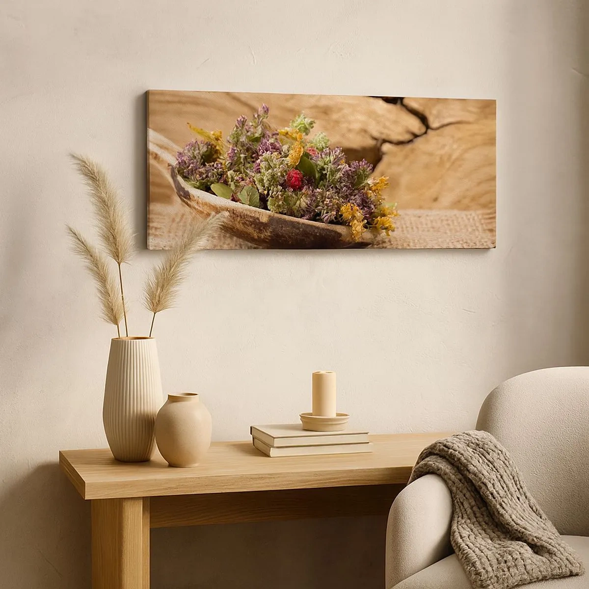 Impression sur toile - Image sur toile - Fleurs colorées et herbes parfumées - 100x40 cm
