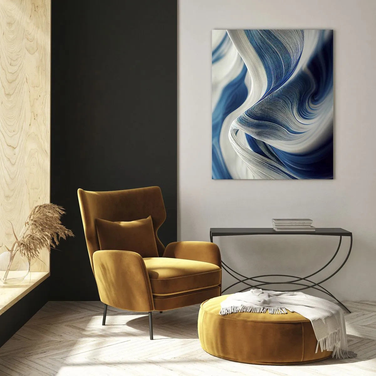 Impression sur verre - Image sur verre - Vagues abstraites dans des tons de bleu et de blanc - 80x120cm - La fluidité du bleu et du blanc - Décoration murale moderne pour le salon et la chambre ARTTOR