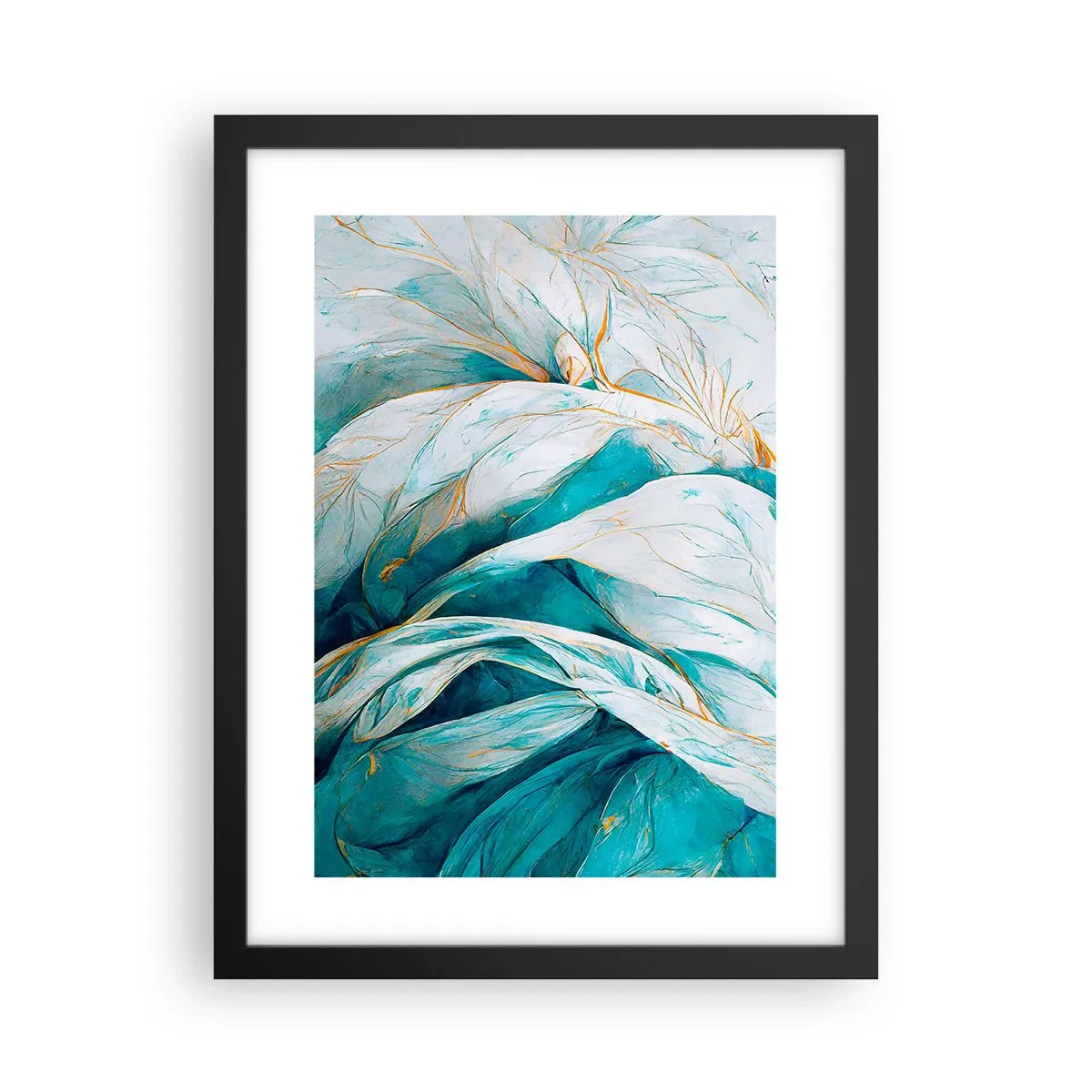 Affiche dans un cadre noir - Poster - Abstraction bleue avec un motif doré - 30x40 cm