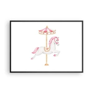 Affiche dans un cadre noir - Poster - Un cheval de carrousel aux tons pastel de rose - 100x70cm - Les sabots en avant - Décoration murale moderne pour le salon et la chambre ARTTOR