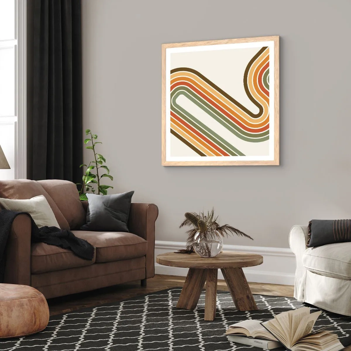 Affiche dans un chêne clair - Poster - En zig zag vers le but - 40x40 cm