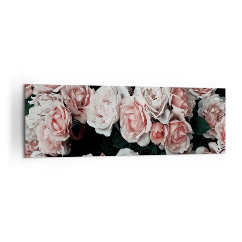 Impression sur toile - Image sur toile - Roses roses sur fond sombre dans une composition subtile - 160x50cm - Ensemble de rose - Décoration murale moderne pour le salon et la chambre ARTTOR