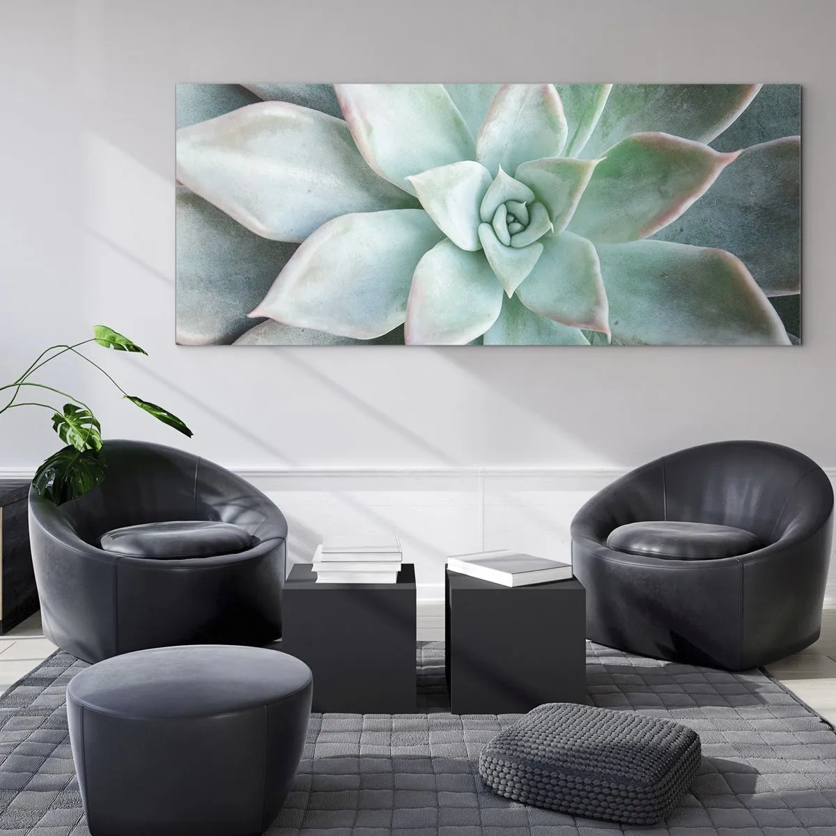 Impression sur verre - Image sur verre - Gros plan d'une succulente verte - 120x50cm - Le coeur du désert - Décoration murale moderne pour le salon et la chambre ARTTOR